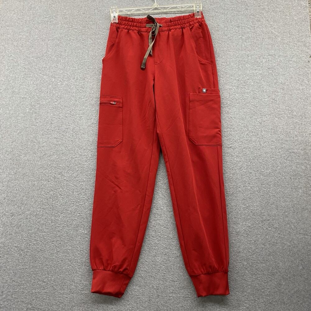 FIGS Zamora Jogger Scrub Pants Red Women’s Small Cargo Stretch Technical NWOT